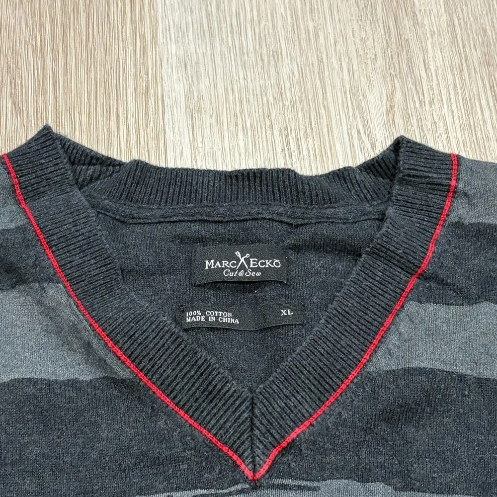 Vintage 00s Y2K Marc Ecko Striped Sweater Vest Men's Size XL Grey Red